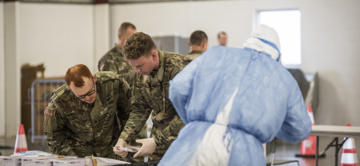 Illinois National Guardsmen operate COVID-19 testing site in Bloomington, Ill.